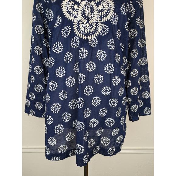 Talbots Top Embroidered Beaded Floral Boho Coastal Cotton Spring Summer Size M - Picture 6 of 13